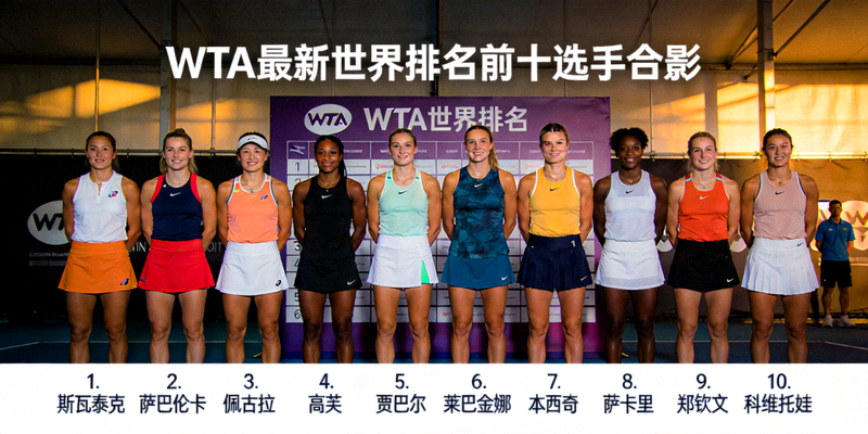 WTA公布最新世界排名前十选手合影